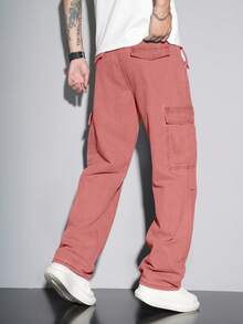 Claim Dot Loose Fit Men's Flap Pocket Side Cargo Jeans Men Cargos Pants - Pink - View 2