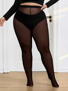 SHEIN CURVE+ Quần legging bó sát mỏng nhẹ cỡ lớn, quà tặng Valentine, gợi cảm, phong cách Y2K, thời trang, tiệc tùng, lễ hội âm nhạc. - màu đen - Xem 9
