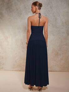 COSMINA 女士纯色金属装饰性感吊带连衣裙 - 藏蓝色 - 查看 2