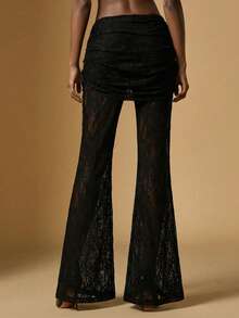 Briarwyn Winter Women's Fashionable Elegant Party Lace Semi-Sheer Flare Pants Suitable For Evening Date, Party,Holiday Night Out,Romantic Date, Gathering,New Year,Old Money Style - Black - View 6