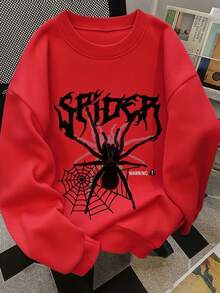 Sudadera dama mujer femenina cuello redondo manga larga casual estampado gráfico spiderman telaraña araña linda tierna cute rayas rayones dibujo letras artístico otoño invierno suave casual juvenil cómodo holgádo día noche divertida cena color solido ideal casa house escuela school diario adorable cool era - Rojo - Ver 1