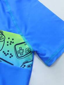 青少年男童泳装套装：短袖防晒衣上衣搭配沙滩短裤，夏季休闲运动泳衣 - 彩色 - 查看 5