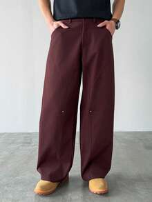 HUEFORM Quần ống rộng màu đỏ tía xẻ gấu đơn giản, lịch sự dành cho nam - Đỏ - Xem 5