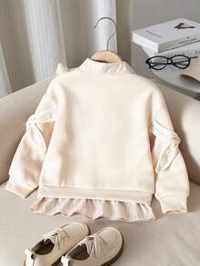 SHEIN Young Girl Letter Embroidery Striped Patchwork Shirt Collar Casual Sweatshirt - Apricot - View 2