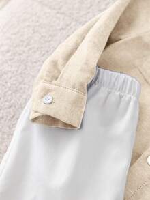 Bubblio Bộ 2 áo sơ mi dài tay cổ tròn phong cách đô thị giản dị cho bé trai và quần short cạp chun, thích hợp cho tiệc sinh nhật, tiệc tối, biểu diễn, đám cưới, tiệc chào đón em bé, tiệc mừng sinh nhật lần thứ 1 - Màu be - Xem 7