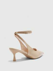 CUCCOO BIZCHIC Tacones altos de moda con diseño de hebilla y punta afilada para uso diario - Beis - Ver 9