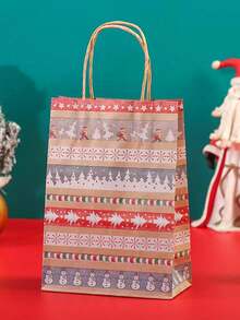 25个带提手的圣诞礼品袋，牛皮纸材质，印有圣诞图案，附赠圣诞礼品标签，适合送给母亲、父亲、姐妹、祖父母等——圣诞礼品用品 - 彩色 - 查看 7