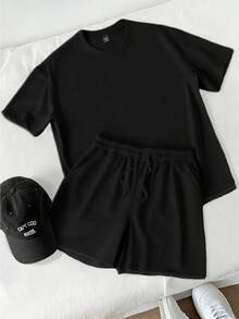 Manfinity Homme 男士灰色袖口T恤套装 - 黑色 - 查看 3