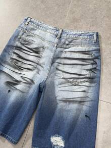 ROMWE MEN Men's Random Print Casual Denim Shorts - Blue - View 5