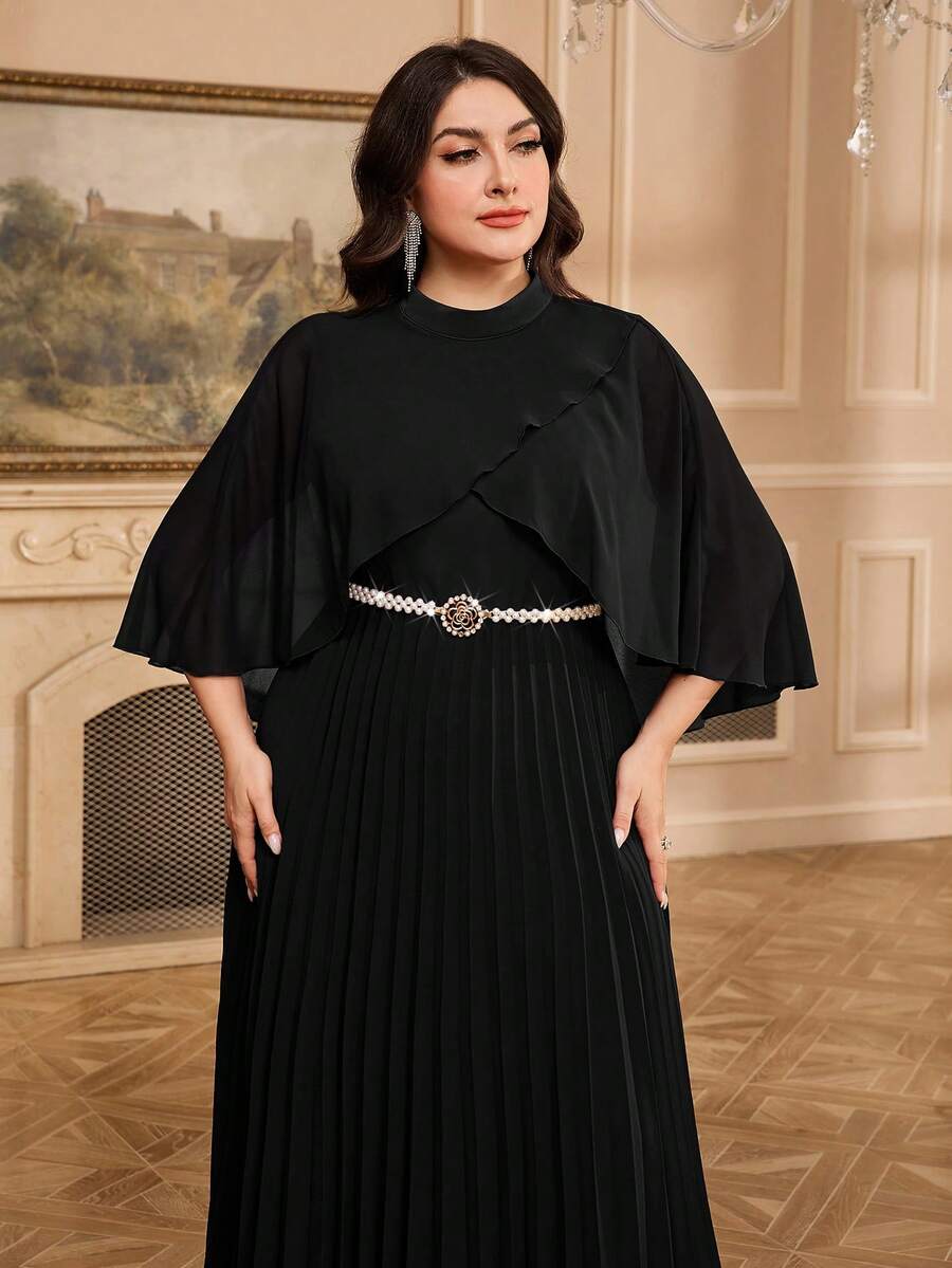 Modelyn Elegantes Partykleid in Große Größen mit plissiertem Saum Einfarbig - Schwarz - Übersicht 1
