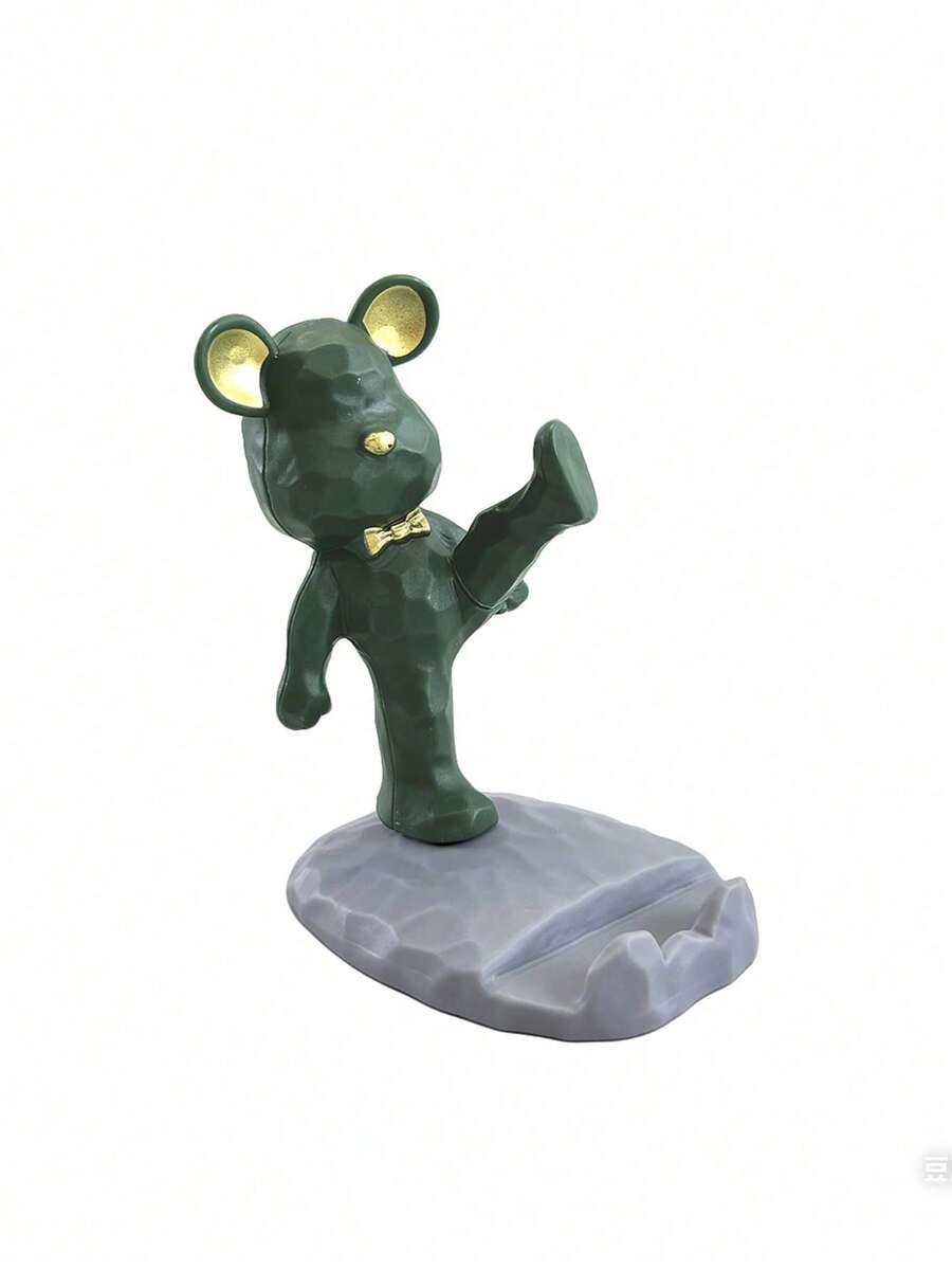 1pc Cartoon Bear Shaped Phone Stand, Compatible With Both Mobile Phones And Tablets, Suitable For Office Desktop, Bedside, Living Room, Study, Bedroom, Gifts, Etc.! Back To School - Green kick - View 1