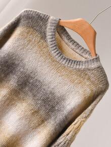 CosyJoli 大码女士渐变色圆领长袖毛衣，适合秋冬季度假、外出和通勤穿着 - 彩色 - 查看 3