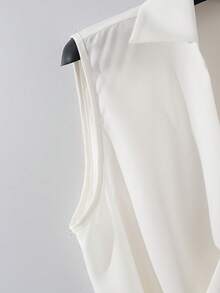 Franclia Fashionable Lapel Sleeveless White Shirt With Belt, Waist Cinched, Women's Spring/Summer Stylish Blouse - White - View 4