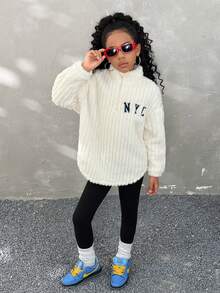 Coolane Kids Tween Girl Fall/Winter,Streetwear Daily Wear	Essentials,2pcs/Set Women Letter Print Zip-Up Fleece Sweatshirt And Pants, Suitable ,Christmas,New Year ,Thanksgiving - Multicolor - View 4