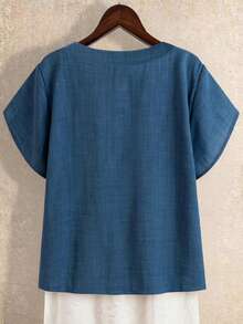 Áo cánh thêu màu trơn thường ngày cỡ lớn Linhara dành cho nữ - Màu xanh lam - Xem 2