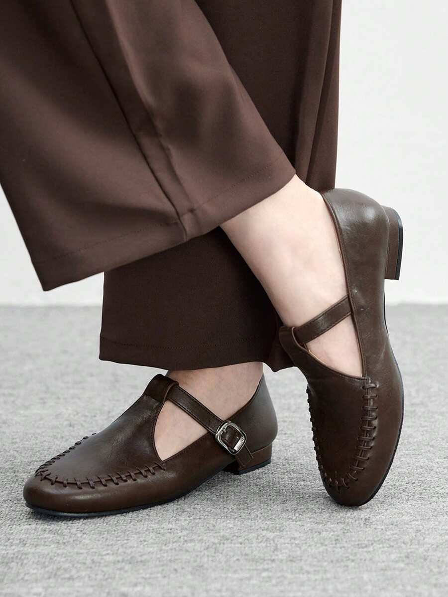 CUCCOO BIZCHIC Women's Buckle Design Casual Everyday Versatile Commuting Flat Loafers For Christmas - Brown - View 1