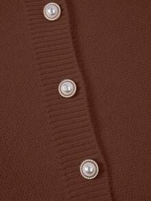 Franclia Áo len cardigan dáng ôm cổ tròn viền bèo nhún thời trang tối giản đa năng thanh lịch dành cho nữ, mùa thu/đông - màu nâu - Xem 4