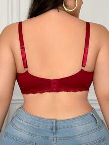 大码浪漫蕾丝拼接舒适内衣 - 酒紅色 - 查看 2