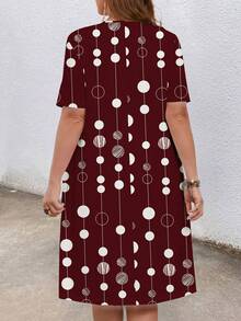 Mellowie Đầm dáng rộng cổ tròn in họa tiết dành cho nữ cỡ lớn, thích hợp cho kỳ nghỉ và tiệc tùng. - Màu Đỏ Sâu - Xem 2