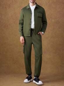 Core Aspect 一套男士成熟休闲西装外套，通勤百搭，时尚舒适，送给男友/老公/周年纪念礼物 - 軍綠色 - 查看 7