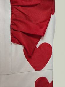 Chiquease Đầm nữ thanh lịch với họa tiết trái tim và viền bèo nhún, thích hợp cho Ngày Valentine, Giáng sinh, các dịp tiệc tùng. Đầm trái tim màu đỏ trắng, đầm nữ có nơ, đầm nơ cho nữ, đầm sang trọng cho nữ, đầm có họa tiết trái tim, đầm tay bèo nhún, đầm maxi nữ. - Đỏ và trắng - Xem 6