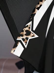 Betty Boop x SHEIN Plus Size Summer Casual Patchwork Leopard Print Cartoon Pattern Round Neck Short Sleeve T-Shirt