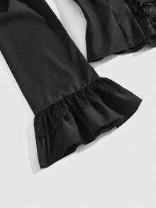 ROMWE Áo sơ mi dài tay cổ bẻ phối ren kiểu cung điện Gothic - màu đen - Xem 4