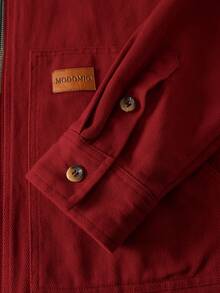 HIMLAND 男士梭织修身撞色拼接长袖休闲衬衫外套，适合秋冬季穿着 - 酒紅色 - 查看 5