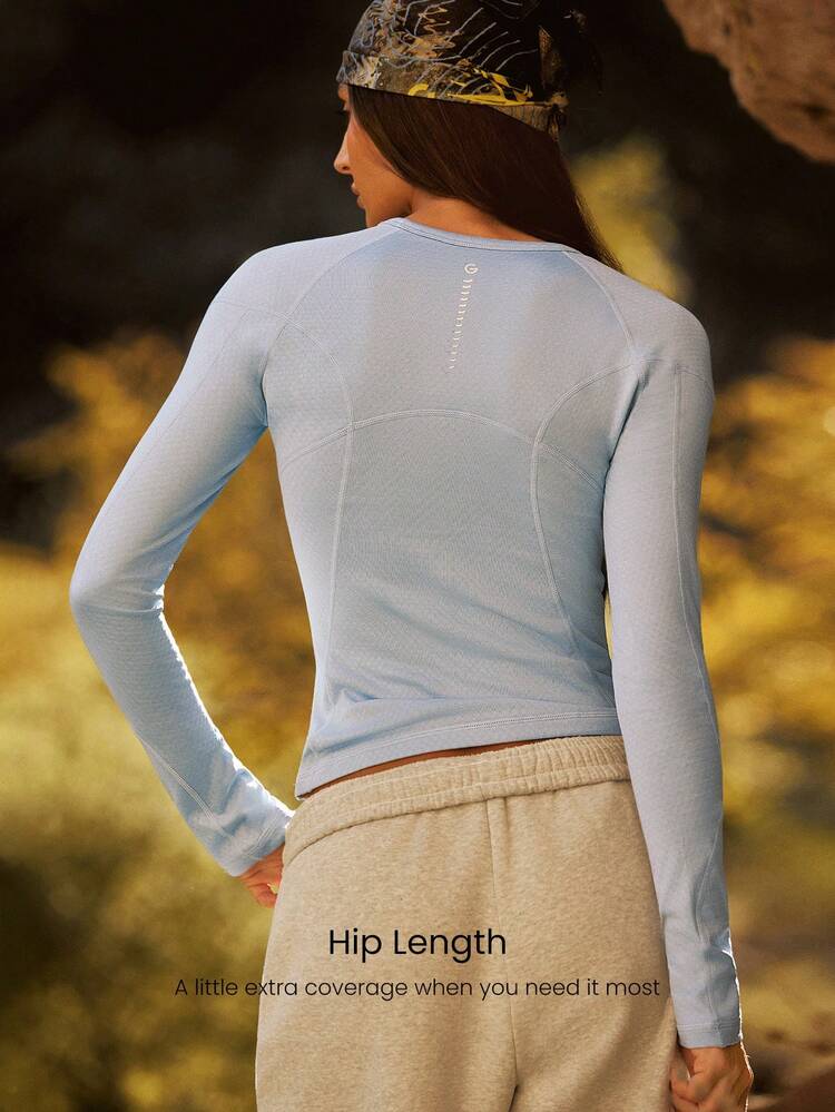 Ready Set Win Comfy Warm Reflective Logo Hip Length Knit Long-Sleeve Top With Thumbholes Running Jogging Hiking Gym Training Daily Active Wear  Spring Summer