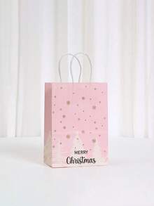 6/12/18个装，粉色圣诞印花系列牛皮纸袋，礼品袋，节日派对包装袋，手提袋，礼品袋 - 彩色 - 查看 7