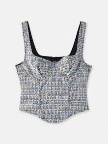 lacRébo Tweed Textured Corset Bustier Top Vintage Cute Party Top  New Year Spring Summer  Cute Spring Top French Style Parisian Style - Multicolor - View 7