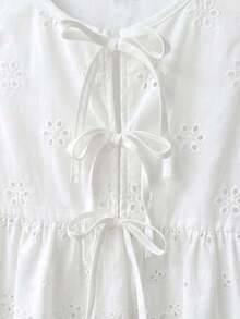 SHEIN Tween Girls' Casual Everyday Vacation Textured Bow Front Crop Top - White - View 3