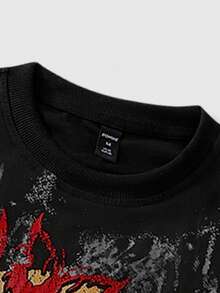 ROMWE MEN Anime Men's Casual Cartoon Girl Graphic Round Neck Short Sleeve T-Shirt, Versatile For Vacation And Commute - Black - View 6