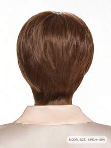 Natural  Wave Human Hair Bangs Wig 150% Density Dark Brown Short Wig For Women Human Hair Natural Layered Wig Brown Color - S4 - View 4
