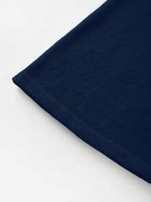 SHEIN Franclia New Autumn V-Neck Waist Cinched Knitted A-Line Dress, Elegant And Intellectual - Navy Blue - View 4