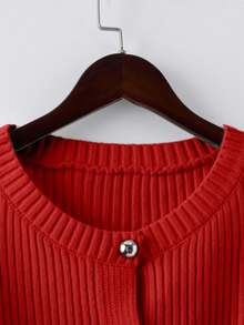 Franclia Y2K风格开襟羊毛衫，适合通勤、上学、万圣节、办公、户外活动、生日聚会以及秋冬季休闲穿着。 - 紅色 - 查看 6