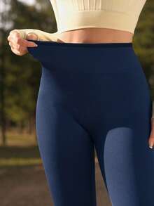 SHEIN In My Nature Einfarbige, nahtlose Outdoor-Sport-Leggings mit hoher Taille - Blau - Übersicht 3