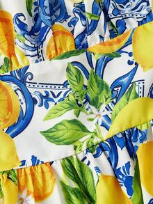 SHEIN MOD Backless Bow-Tie Strap Lemon Print Dress - Multicolor - View 4