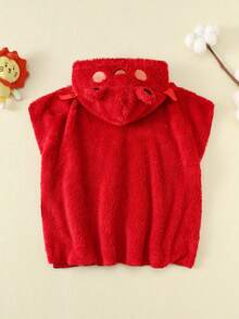 Bubblio 男/女婴可爱橙色毛绒螃蟹连帽泳衣罩衫，休闲度假多功能泳装，适合海滩、冲浪、水疗、游泳、居家浴袍，春夏款 - 橘色 - 查看 2