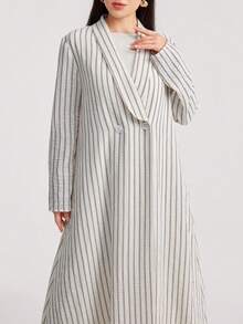 Veilorie Áo Abaya sọc giản dị bảo thủ dành cho nữ - Xám - Xem 2