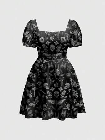 Goth Vestido de corte bajo estilo gótico punk de talla grande