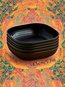 1/5/10/20 piezas Platos de cena de plástico, platos de vajilla de plástico cuadrados reutilizables negros, para el hogar, la cocina, el restaurante, el dormitorio, el camping y el picnic, platos cuadrados profundos y ligeros, platos de cena irrompibles, platos para ensaladas, cuencos para aperitivos, para servir platos, postres, aperitivos y huesos de pollo, cocina - Multicolor - Ver 1