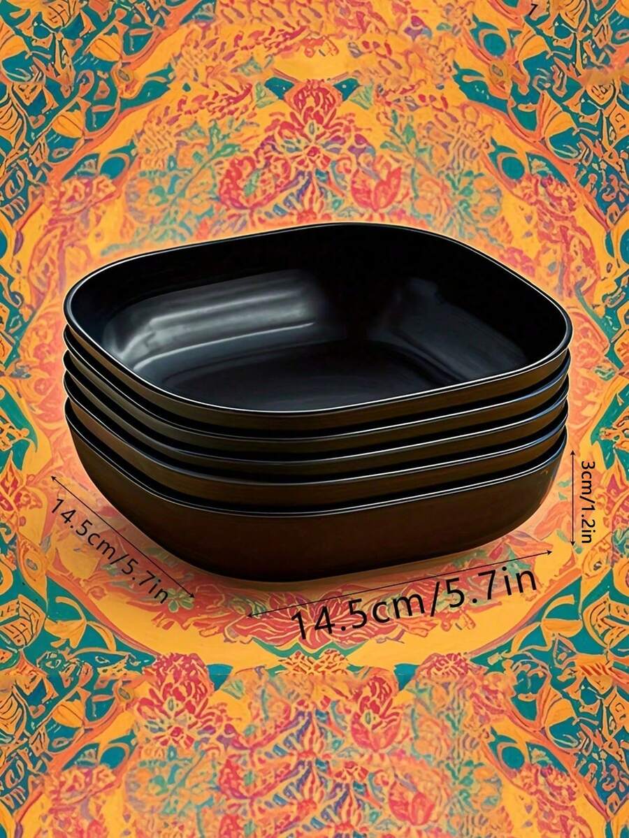 1/5/10/20 piezas Platos de cena de plástico, platos de vajilla de plástico cuadrados reutilizables negros, para el hogar, la cocina, el restaurante, el dormitorio, el camping y el picnic, platos cuadrados profundos y ligeros, platos de cena irrompibles, platos para ensaladas, cuencos para aperitivos, para servir platos, postres, aperitivos y huesos de pollo, cocina - Multicolor - Ver 1