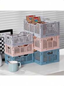 4PCS Modern Stackable Plastic Storage Baskets, Foldable Organizer Boxes For Snacks, Fridge & Desktop, Home & Office Organization - Multicolor - View 2