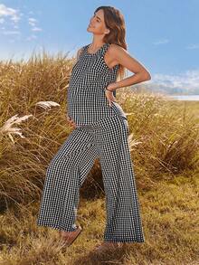 Boho Mama Bộ đồ bầu 2 mảnh không tay cổ tròn dáng rộng thoải mái - màu đen - Xem 4