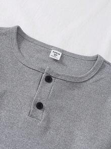 Tween Boy 棕色纯色舒适格子两件套睡衣套装（长裤和长袖） - 彩色 - 查看 5