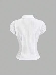 Sweetra Y2K 性感休闲通勤罗纹面料百搭度假上衣 - 白色 - 查看 2