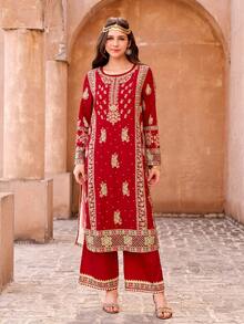 阿巴雅长袍少女民族风连衣裙，优雅礼服，精致刺绣，适合春秋季婚礼和宴会。 - 彩色 - 查看 5