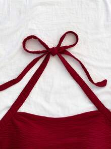 Soleia Top ajustado de punto texturizado con escote halter blanco para vacaciones de mujer - Burdeos - Ver 3