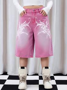 Damskie różowe dżinsowe szorty w stylu vintage, streetwear z lat 2000, odpowiednie na jesień i zimę, gotyckie szorty, graficzne szorty, szorty koncertowe, szorty emo, różowe szorty jeansowe, różowe szorty casualowe, szerokie szorty damskie, długie szorty, dżinsowe szorty damskie Y2k, kowbojskie szorty dla kobiet, wiosenne szorty dla kobiet, urodzinowe szorty dla kobiet, karnawałowe - Różowy - Zobacz 3